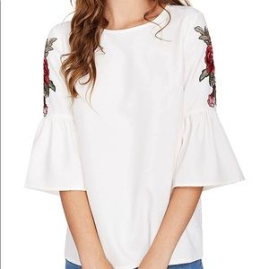 Women's Floral Embroidery Loose Blouse Bell Sleeve
